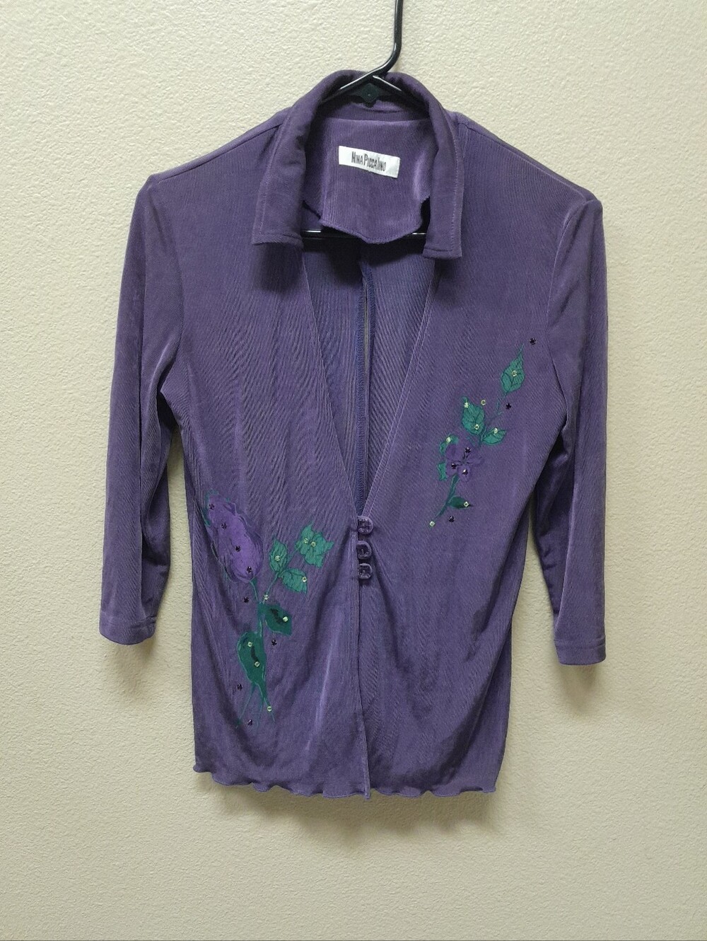 Nina Piccalino Purple Embroidered Button-Front Cardigan Vintage Size:S